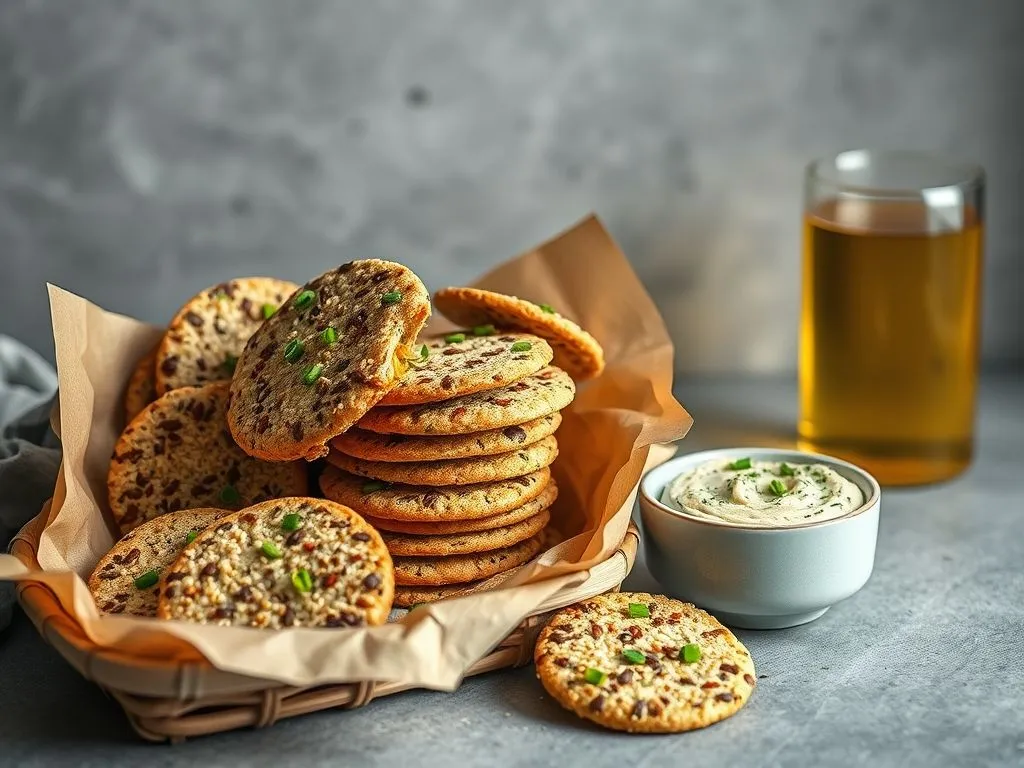 Multi-Grain Crackers With Sesame Seeds, Chives And Chili Flakes