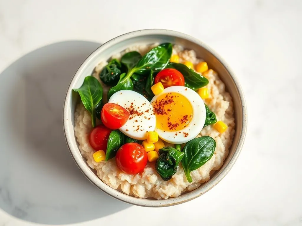 Savory Oatmeal Bowl with Sauteed Spinach and Corn