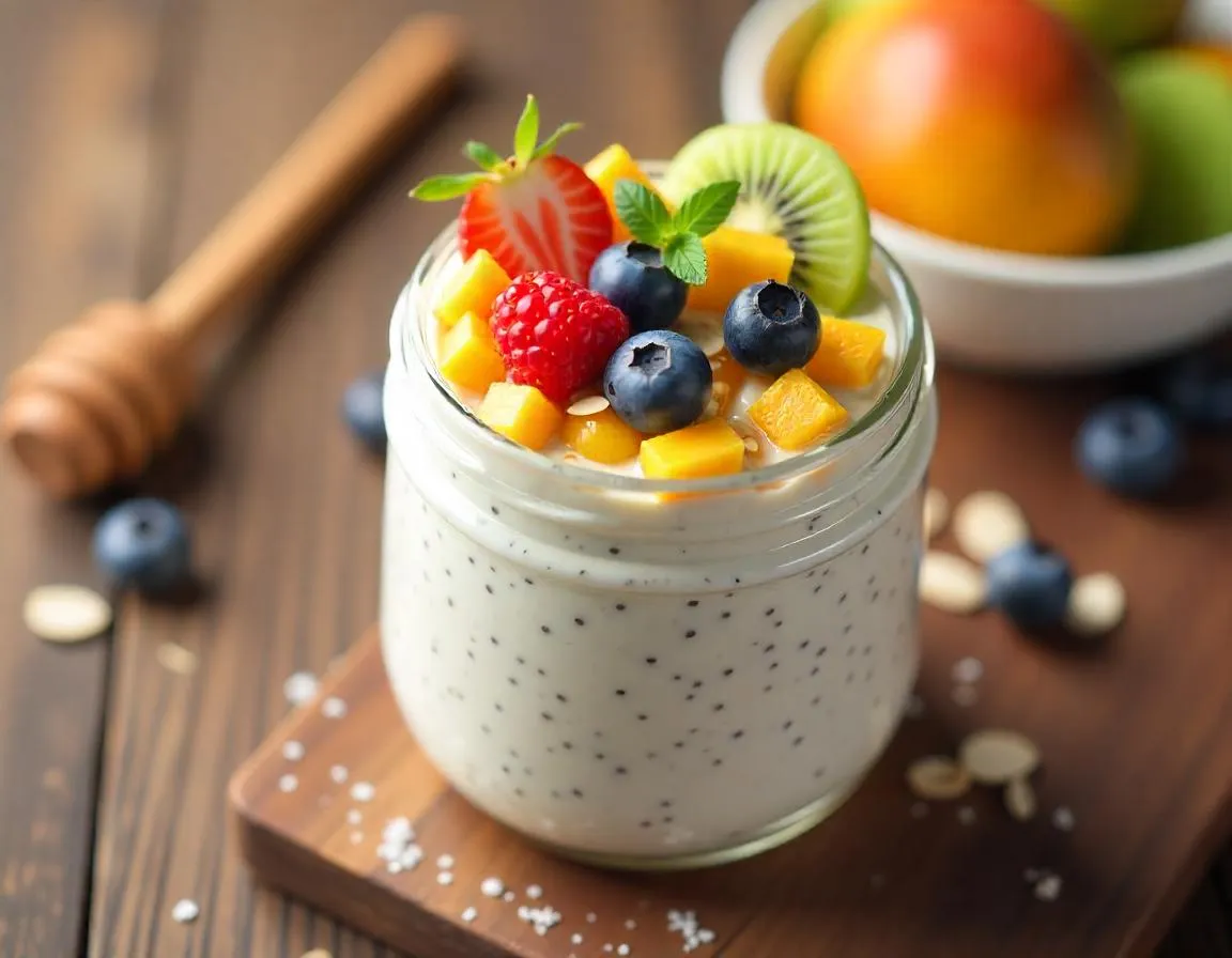 Almond Milk Chia Seeds Pudding With Fresh Fruits