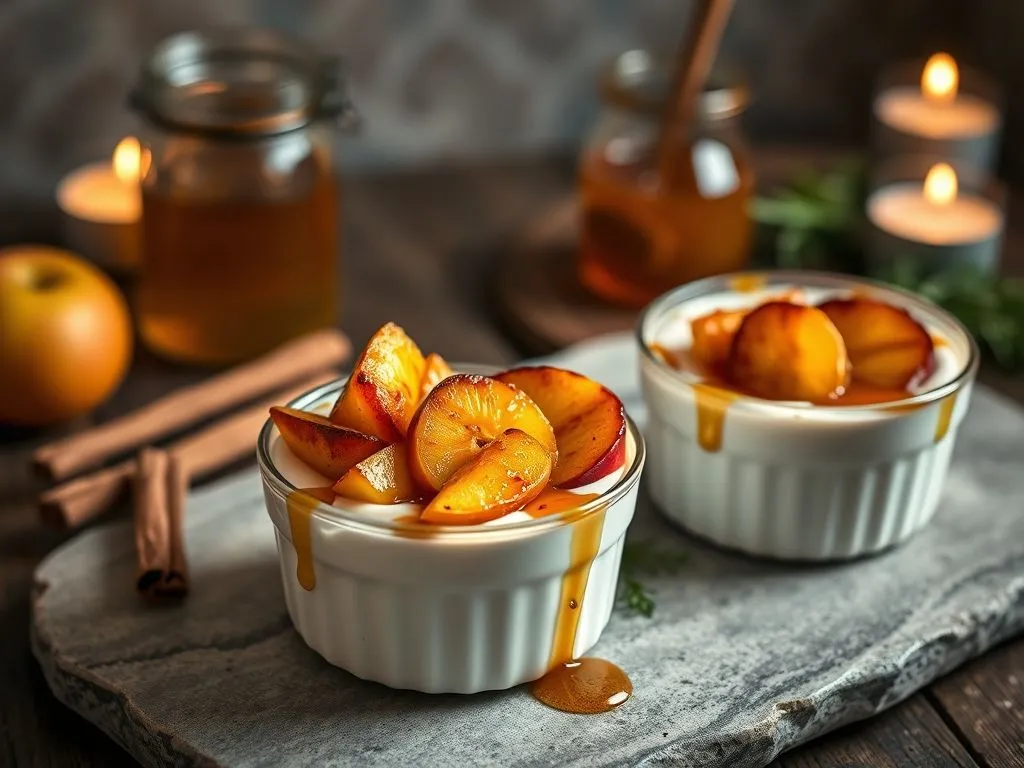 Baked Yogurt With Honey Cinnamon Grilled Fruits