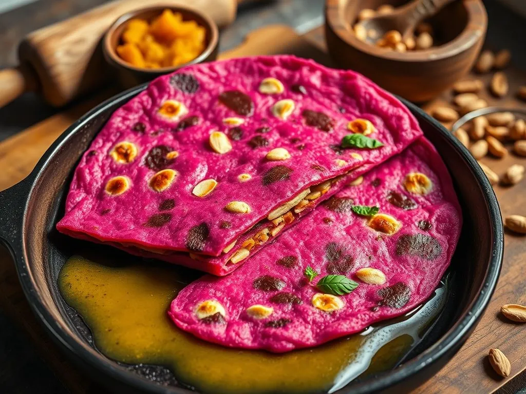 Beetroot Paratha Flavored With Peanuts