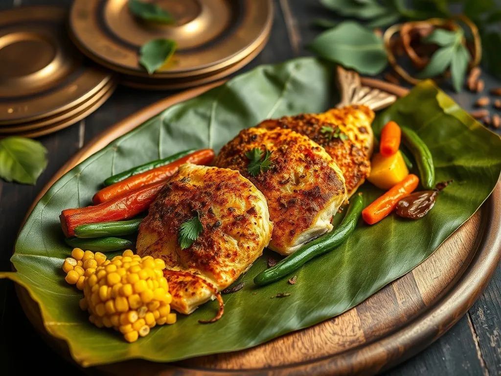 Chettinad Fish Fry With Roasted Corn, Onions And Carrots With French Beans