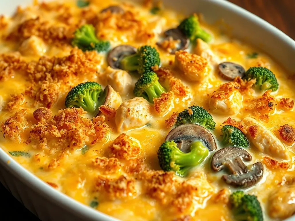 Chicken, Mushroom And Broccoli Au Gratin