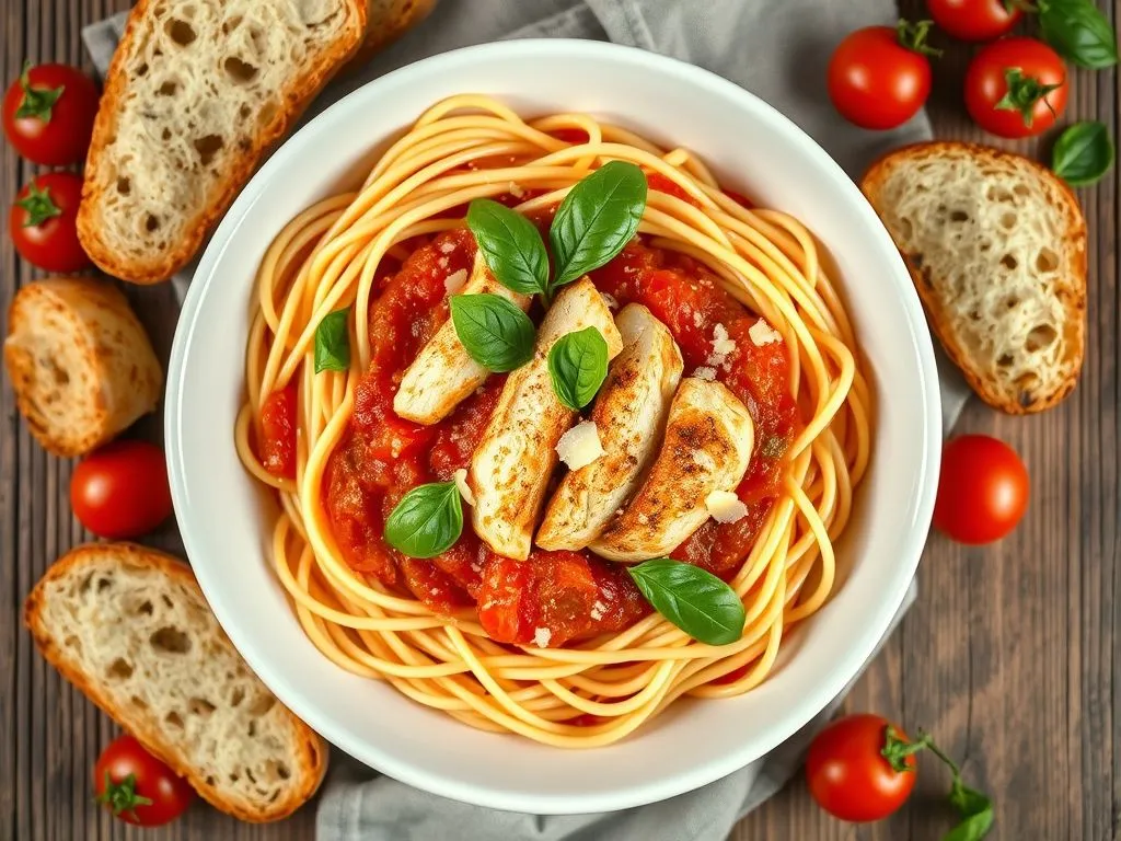 Chicken Spaghetti in Tomato Basil Sauce