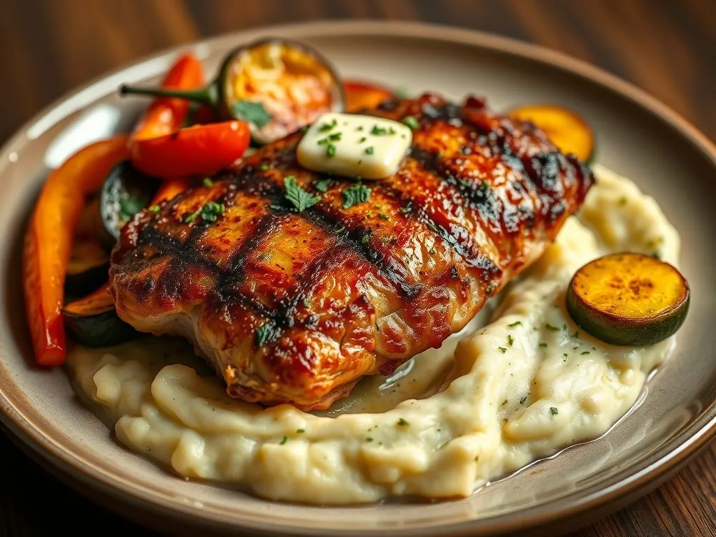 Chicken Steak With Pan Roasted Vegetables & Potato Mash