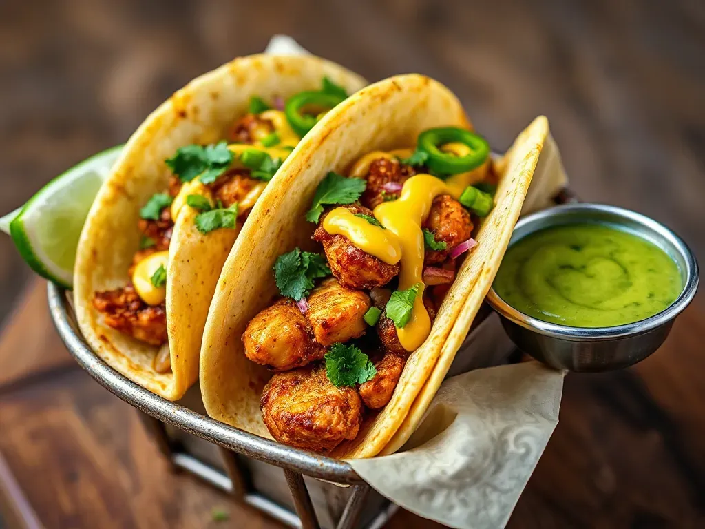 Chicken Tikka Taco Topped With Cheesy Garlic Mayo