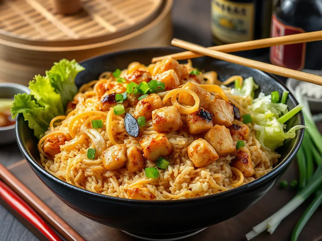 Chinese Fried Rice With Chicken And Shredded Lettuce