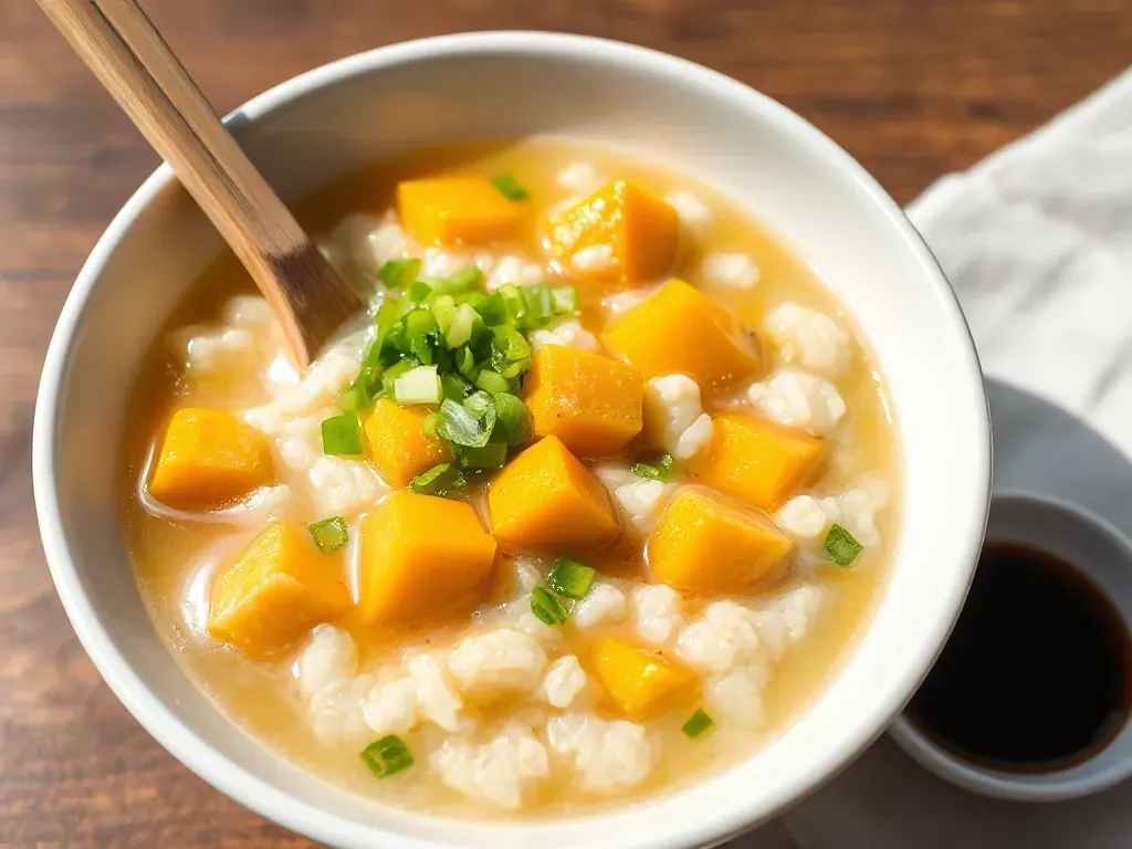 Chinese Savoury Rice Porridge With Pumpkin