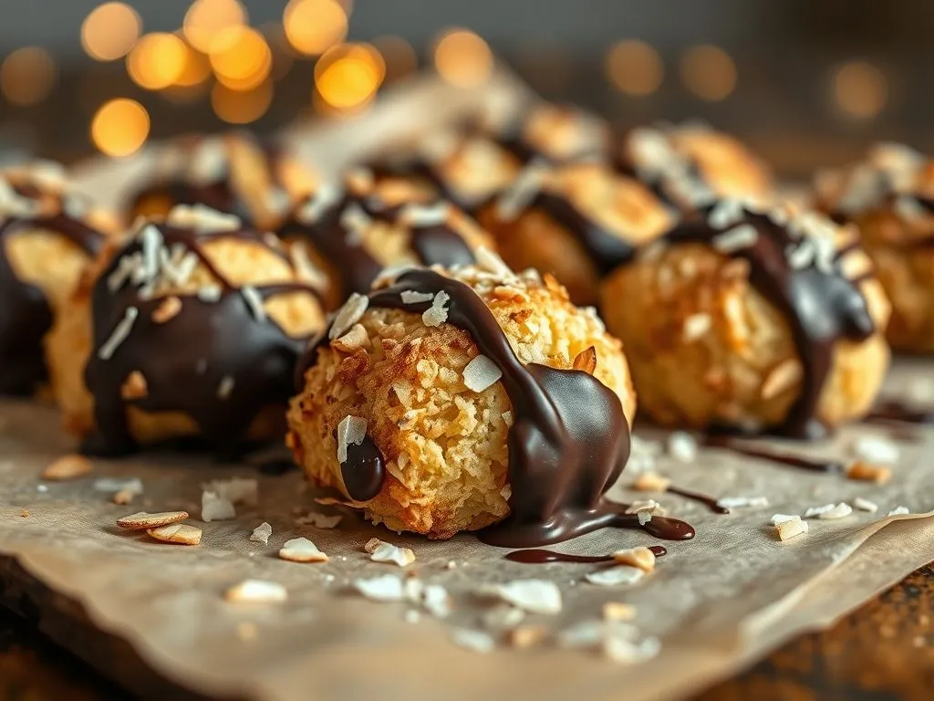 Chocolate Dipped Eggless Coconut Macaroon