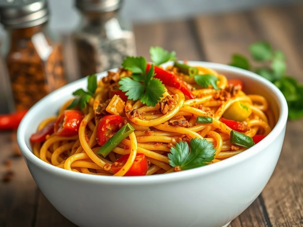 Desi Masala Pasta Made Using Archana's Kitchen Quinoa Pasta