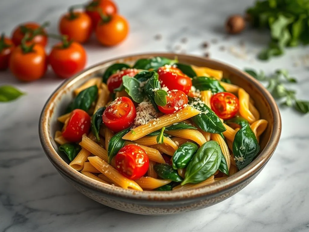 Easy Roasted Tomato and Spinach Pasta Made Using Archana's Kitchen Multi Millet Penne Pasta