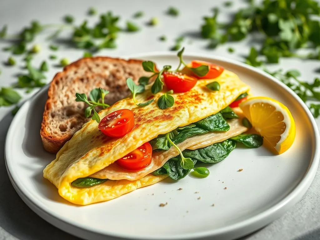 Egg White Spinach Omelette With Garlic & Oregano