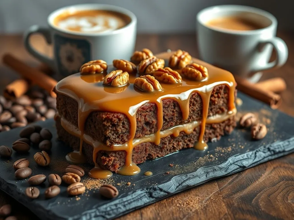 Eggless Coffee Caramel Cake With Walnuts