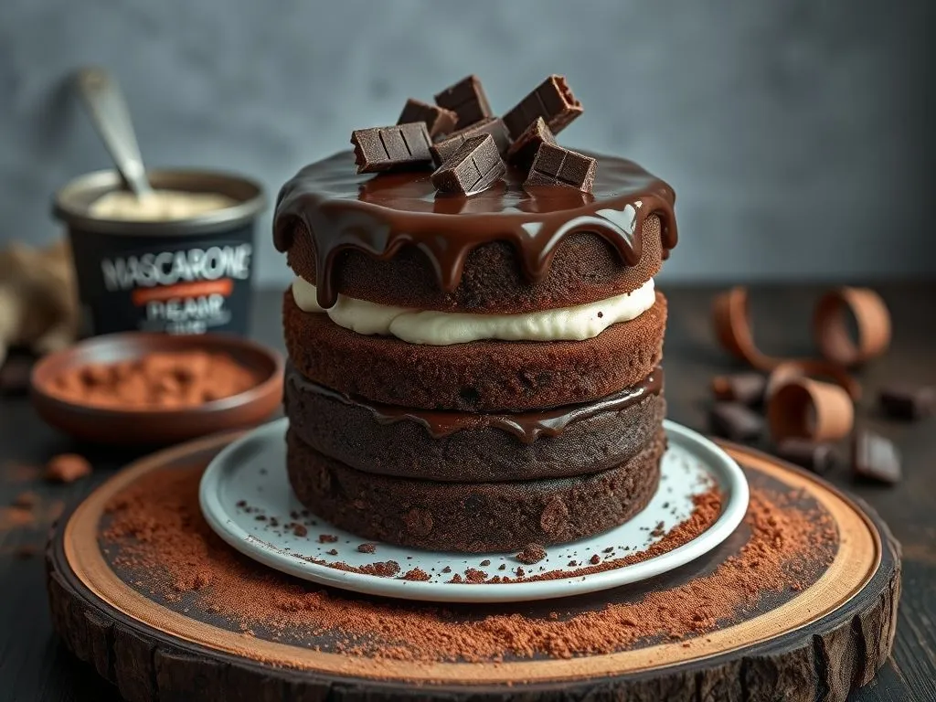 Eggless Layered Chocolate Cake With Mascarpone Cheese