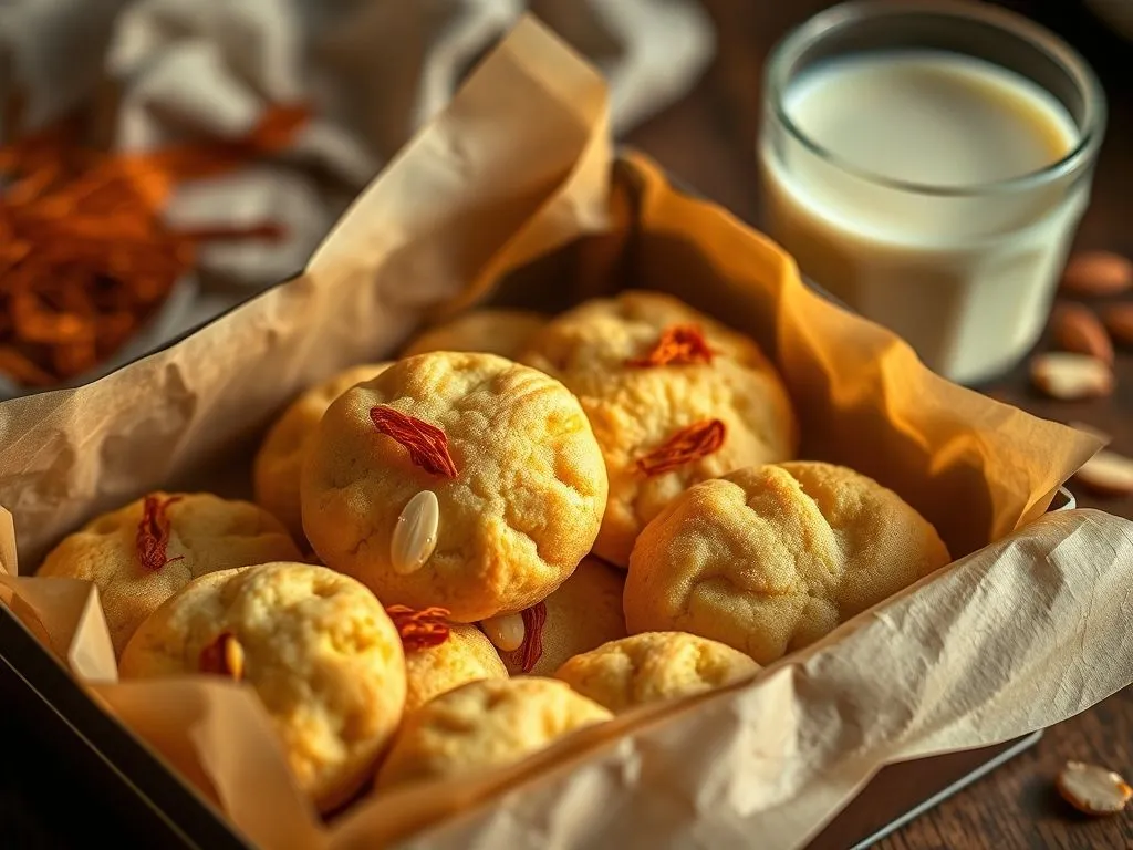 Eggless Saffron Laced Almond Cookies