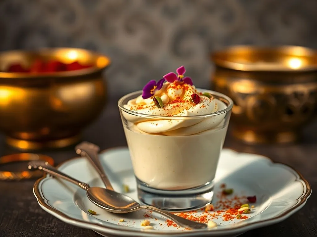 Eggless Saffron Yogurt Mousse With Cardamom & Nuts