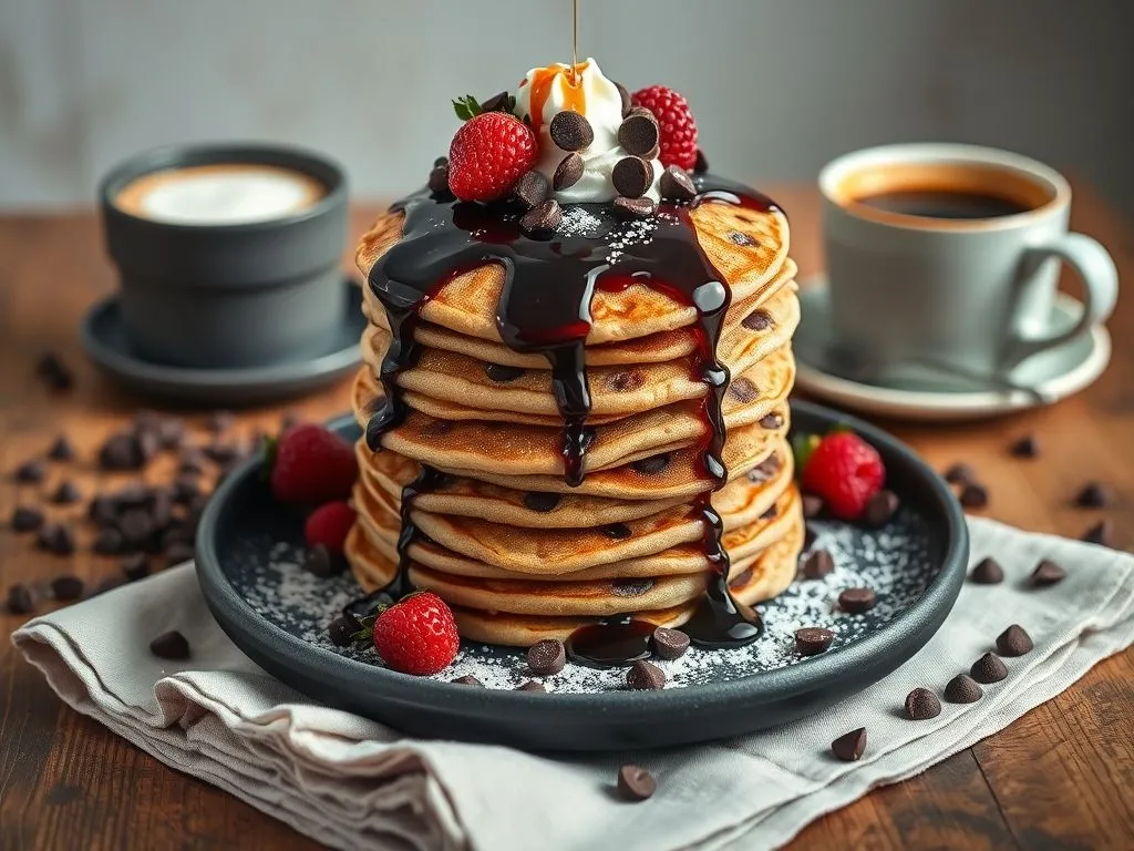 Eggless Whole Wheat Chocolate Chip Pancakes