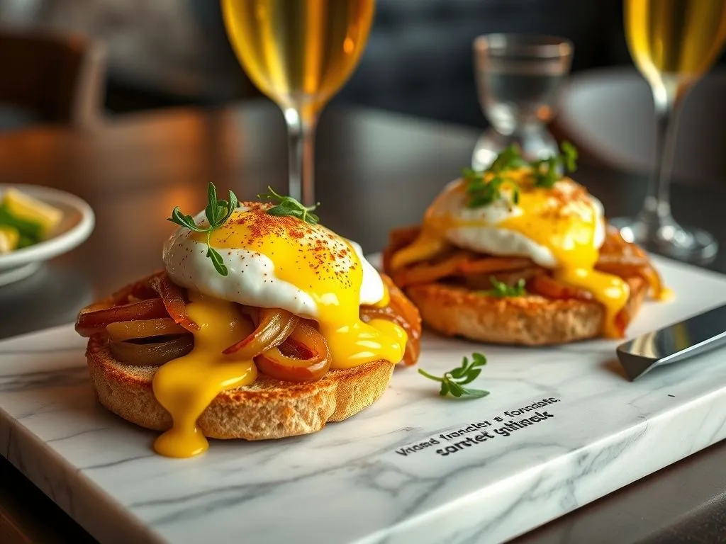 Eggs Benedict With Caramelised Onion And Hollandaise Sauce