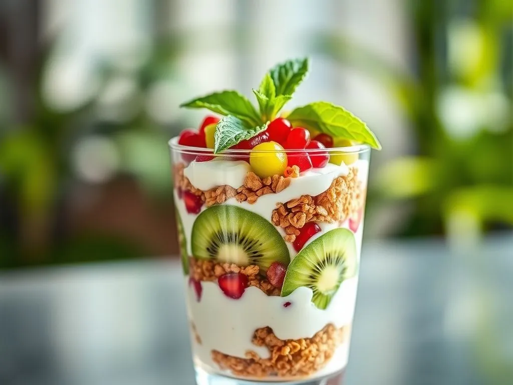 Granola Yogurt Parfait with Fresh Kiwi & Pomegranates