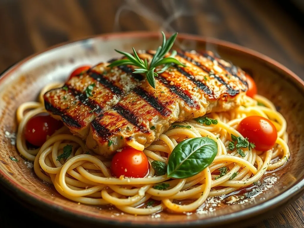 Grilled Chicken Spaghetti Pasta With Herbs