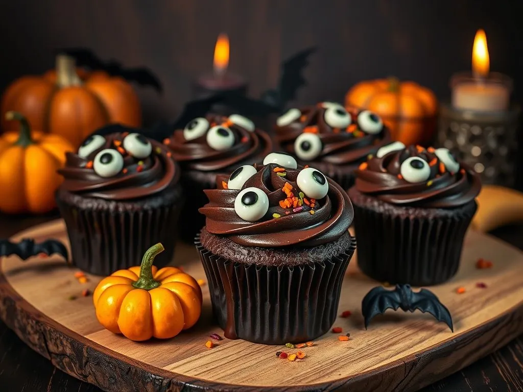 Halloween Cup Cakes Topped With Chocolate Ganache