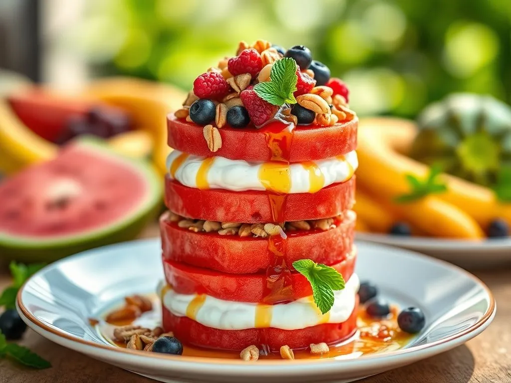 Healthy Fruit & Nut Watermelon Dessert With Greek Yogurt