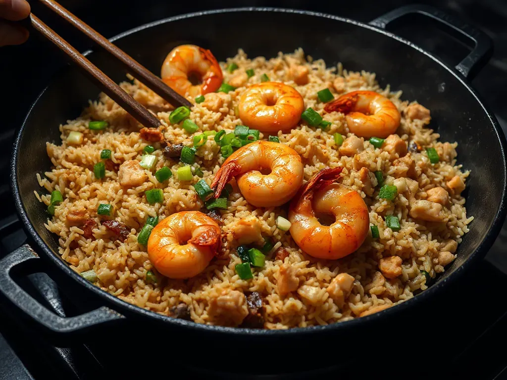 Indo Chinese Prawn And Chicken Fried Rice
