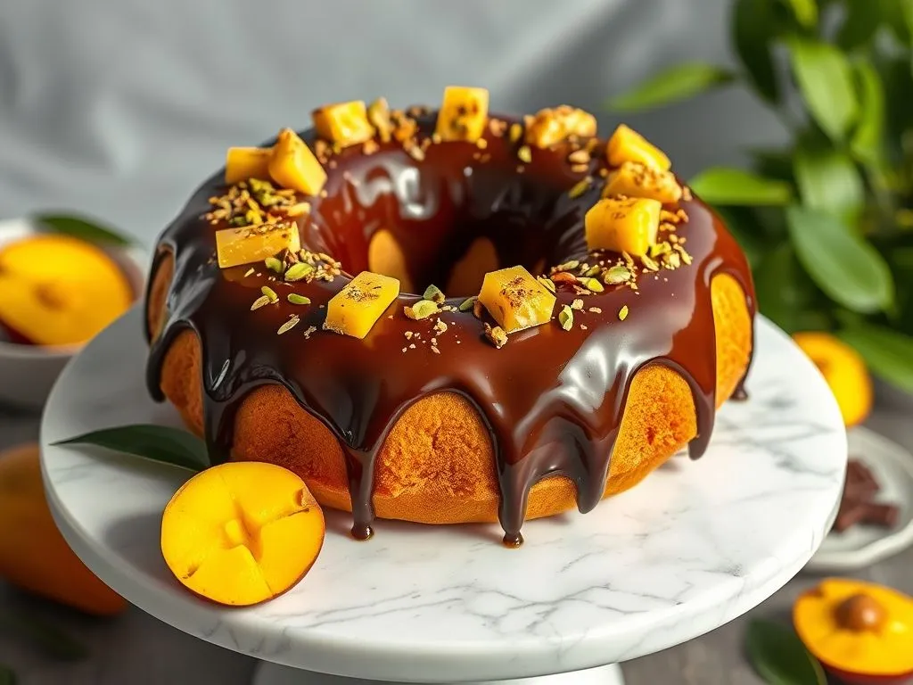 Mango Donut Cake With Chocolate Glaze