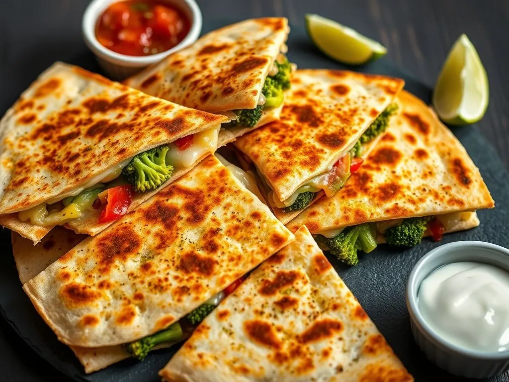 Mexican Style Broccoli Bell Pepper Cheese Quesadilla