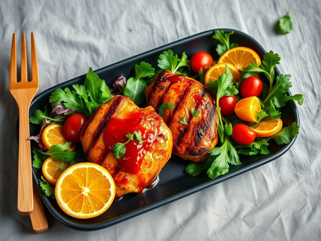 Orange Flavored Barbecue Chicken With Fresh Salad