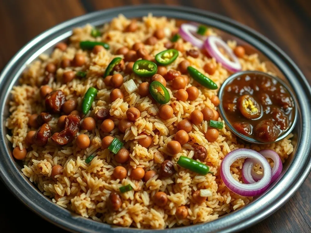 Pakistani Chickpeas Pulao With Sweet Hot Date Onion Chutney