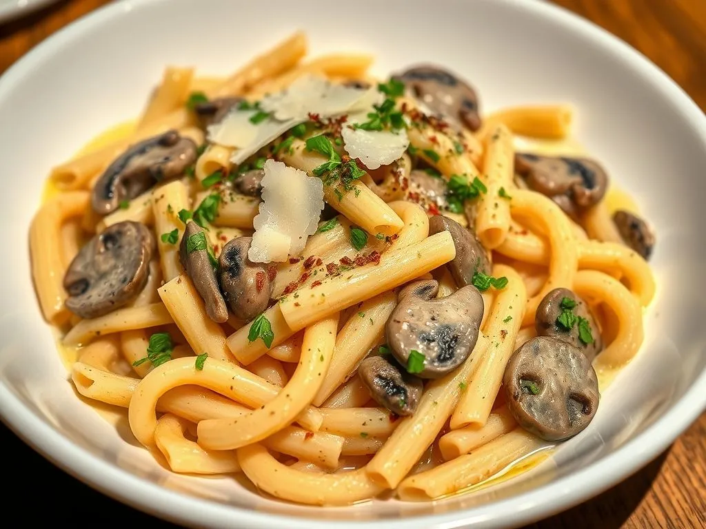Penne Pasta In a Creamy Mushroom Sauce