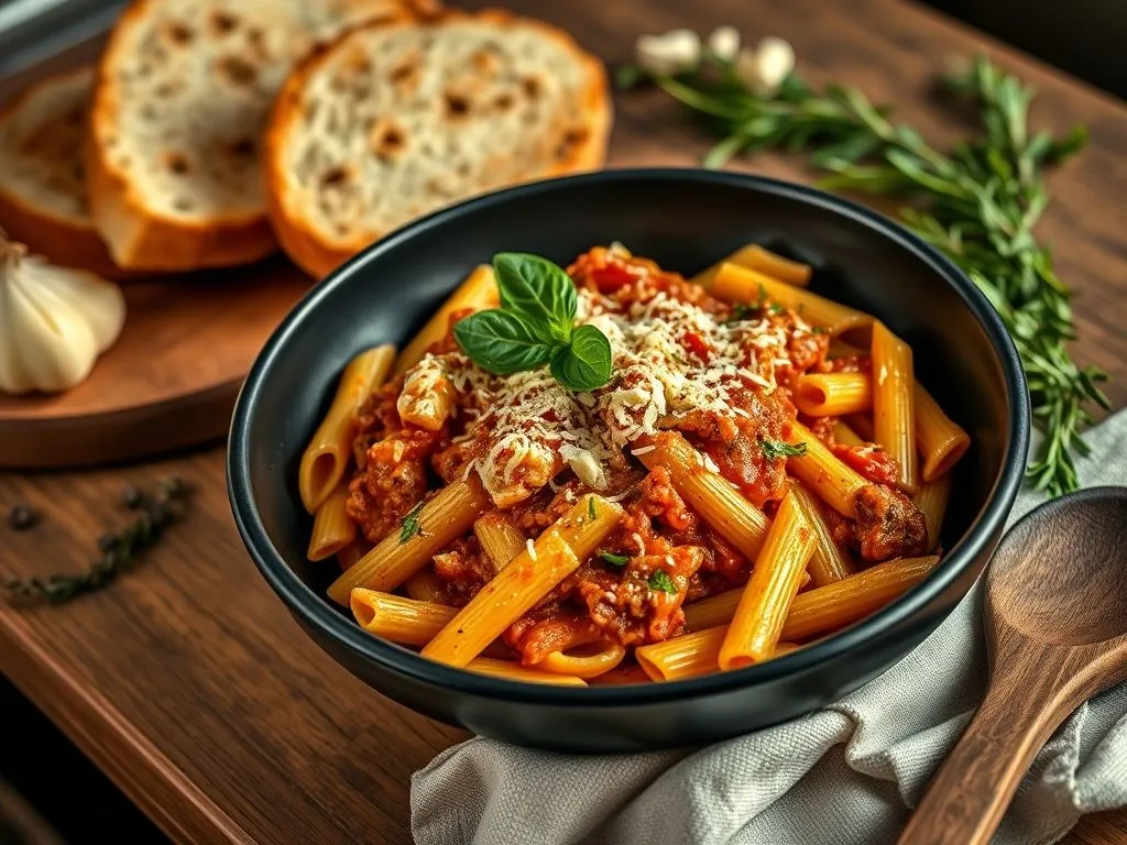 Penne Rigate With Minced Chicken Sauce & Cheese