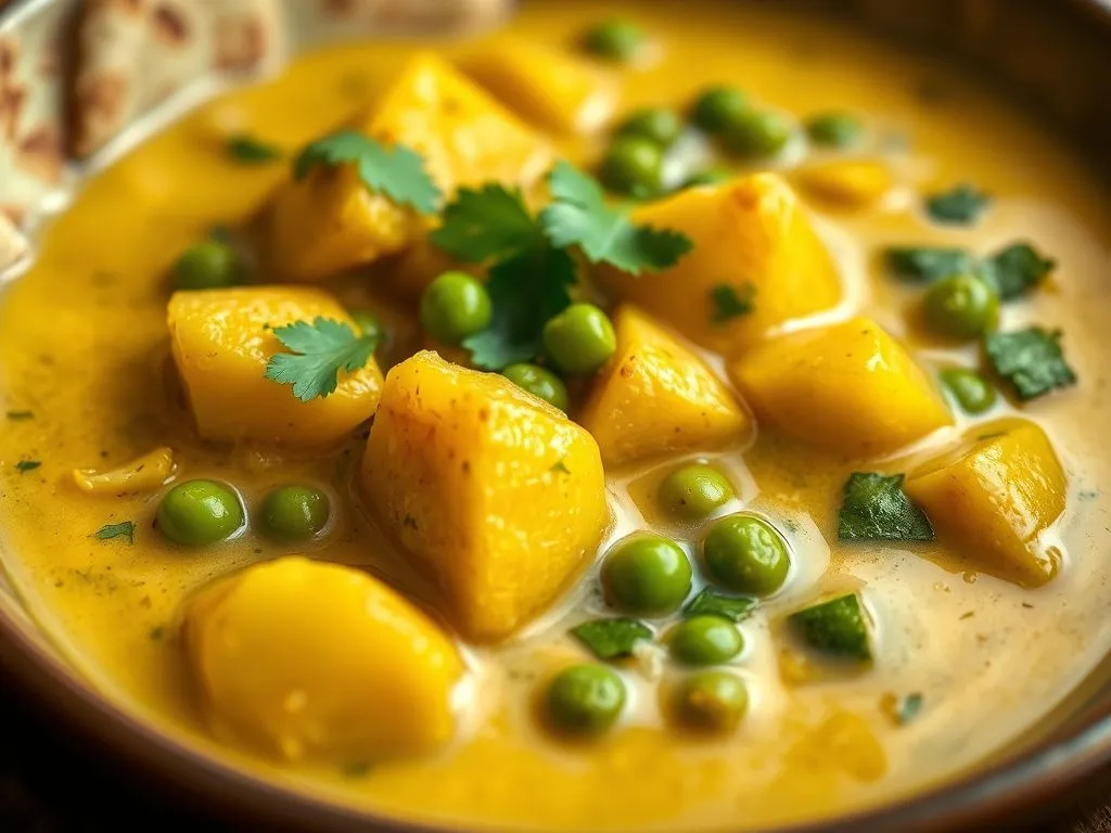 Potato And Peas Curry In Coconut Milk Gravy
