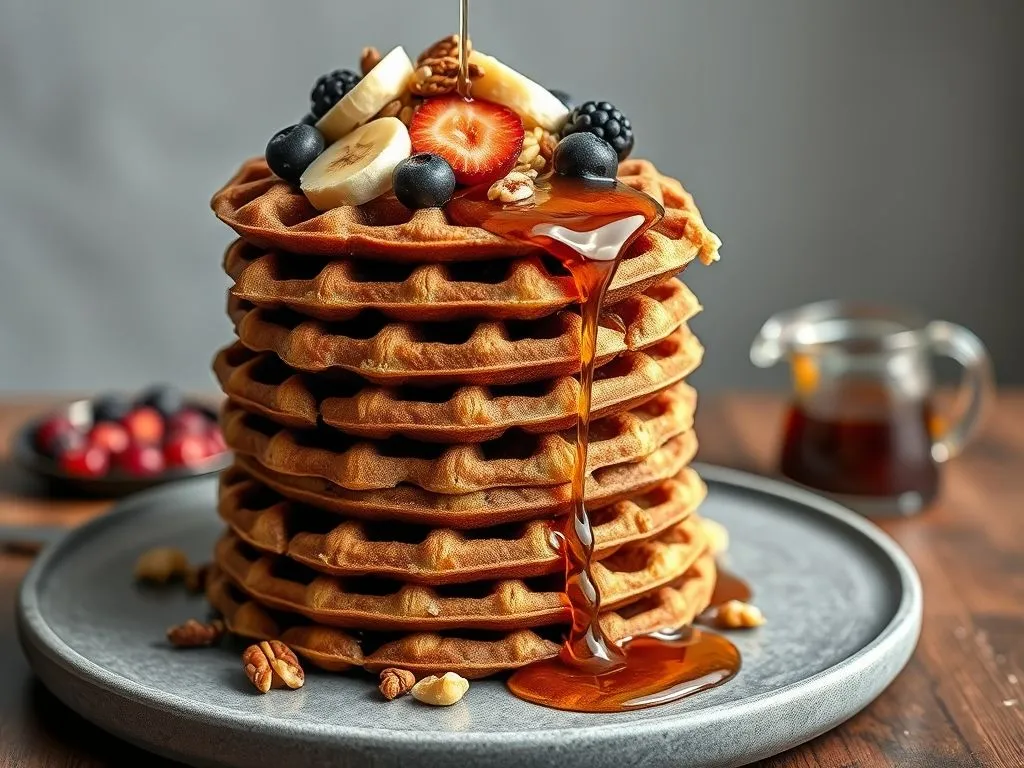 Ragi, Wheat & Oat Waffles With Maple Syrup