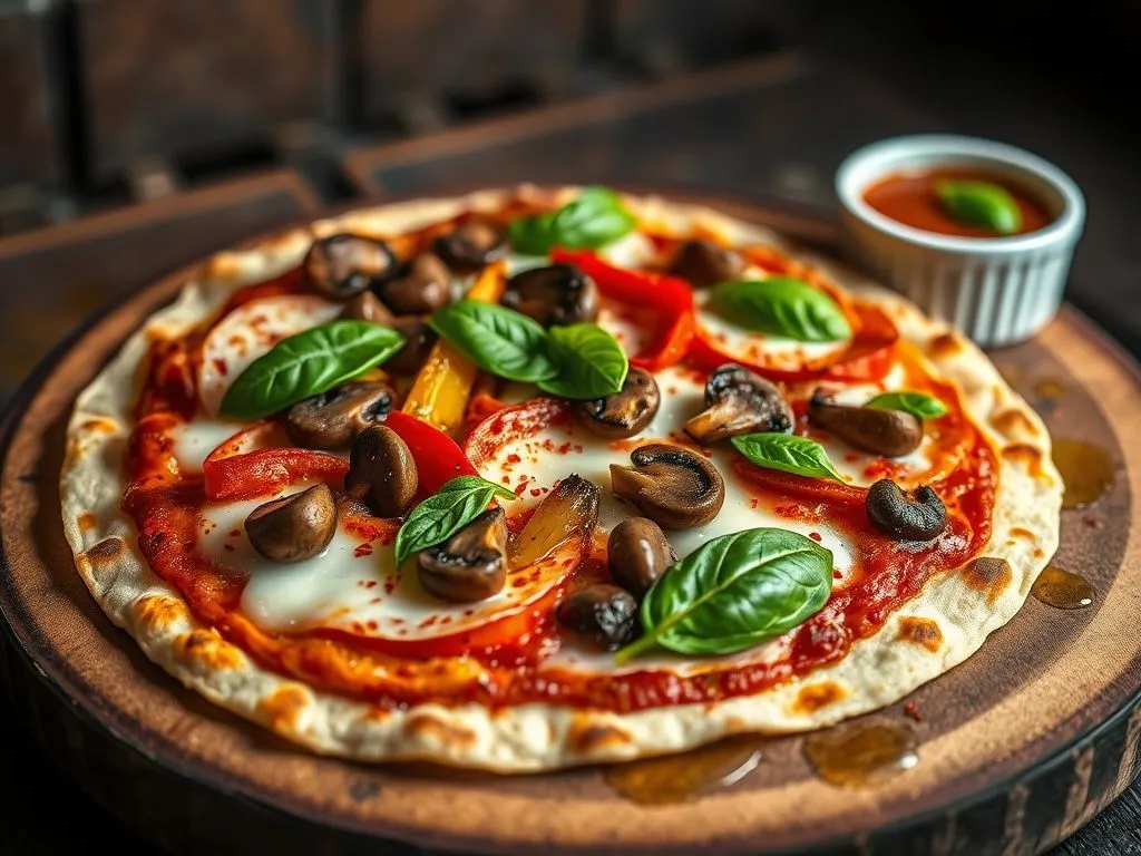 Roasted Peppers And Mushroom Tortilla Pizza