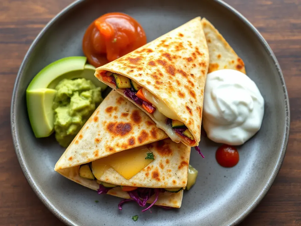 Roasted Vegetable Quesadilla With Zucchini, Carrots & Red Cabbage