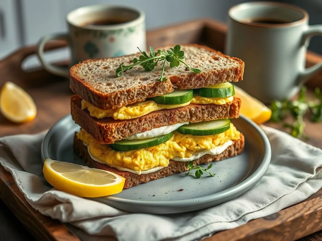 Rye Breakfast Sandwich With Cucumber And Eggs