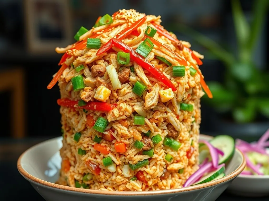 Singapore Style Chicken Layered Fried Rice