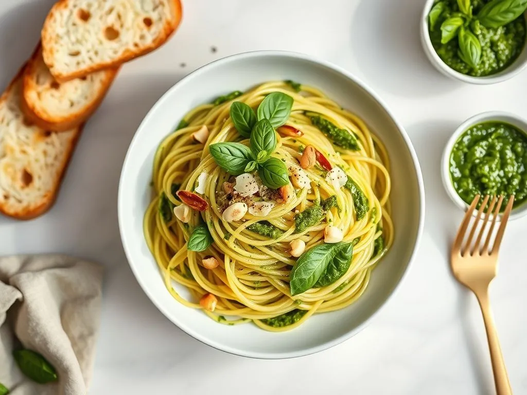 Spaghetti Pasta in Basil Pesto Using Archana's Kitchen 100% Durum Wheat Spaghetti Pasta