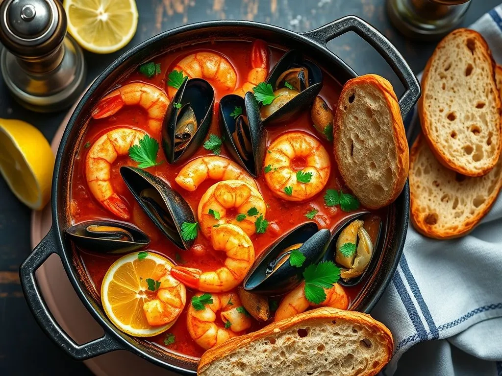 Spicy Seafood Stew Casserole With Tomatoes And Lime