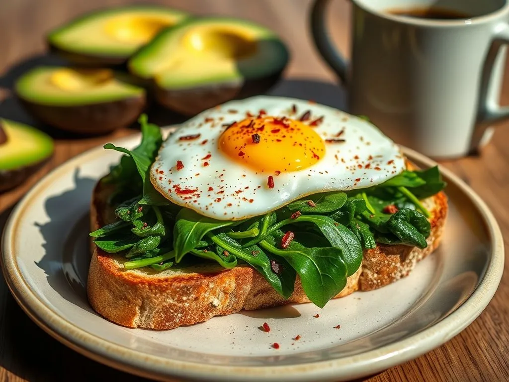 Spinach Open Toast With Fried Egg