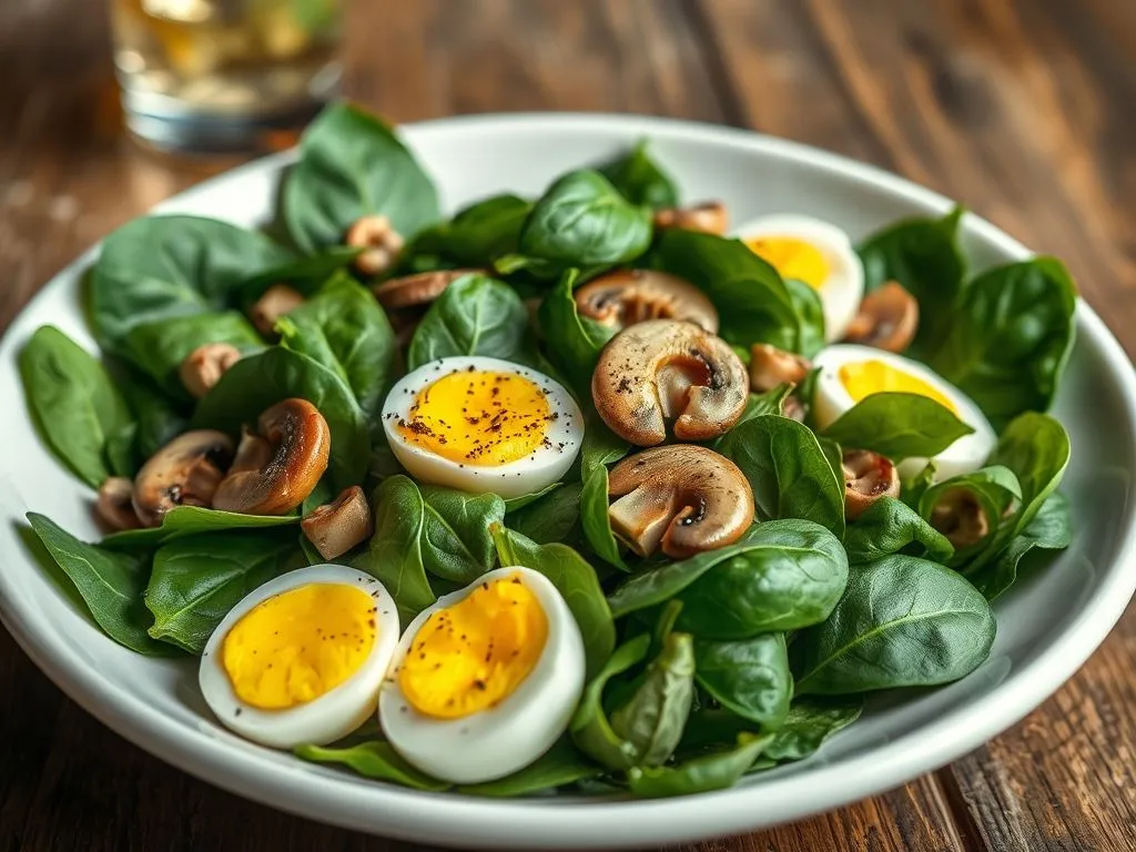 Spinach Salad With Boiled Eggs And Mushrooms