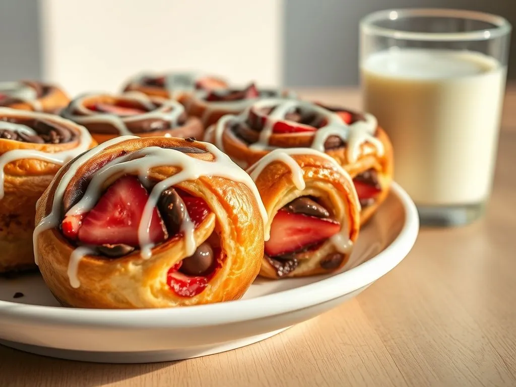 Strawberry & Chocolate Rolls With Vanilla Glaze