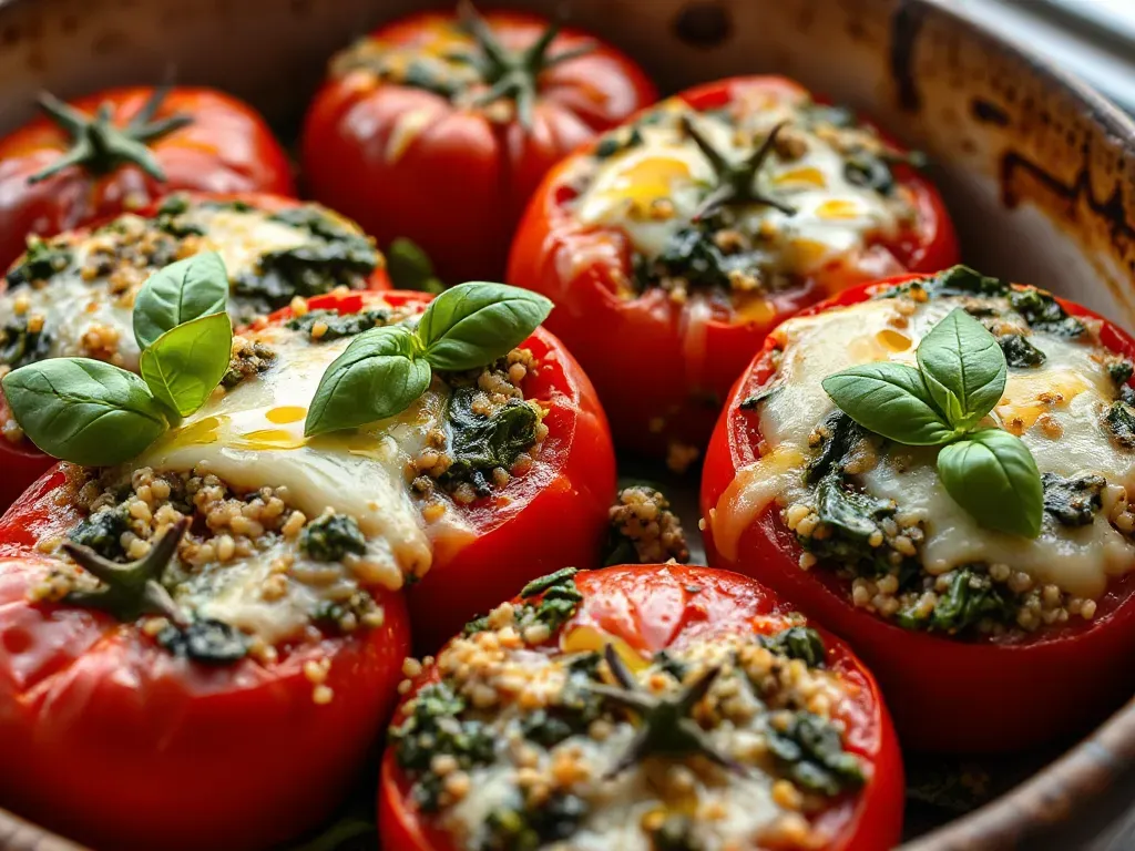 Stuffed Tomatoes with Quinoa, Spinach and Cheese
