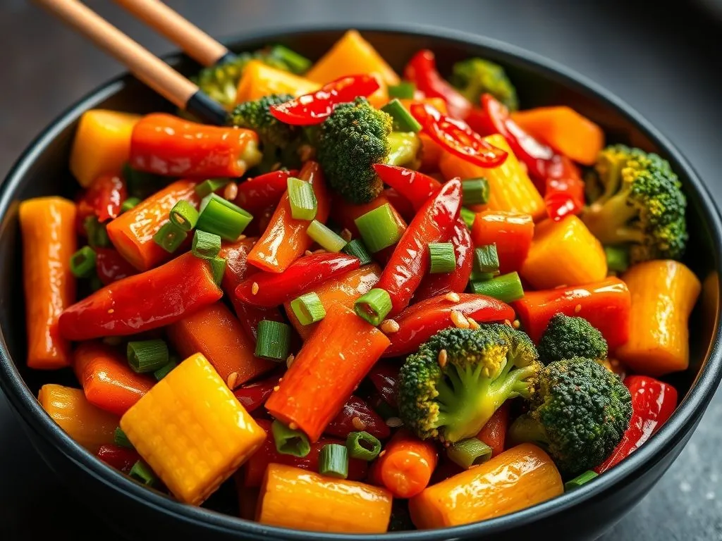 Sweet and Spicy Szechuan Style Vegetables In Ginger Garlic Sauce