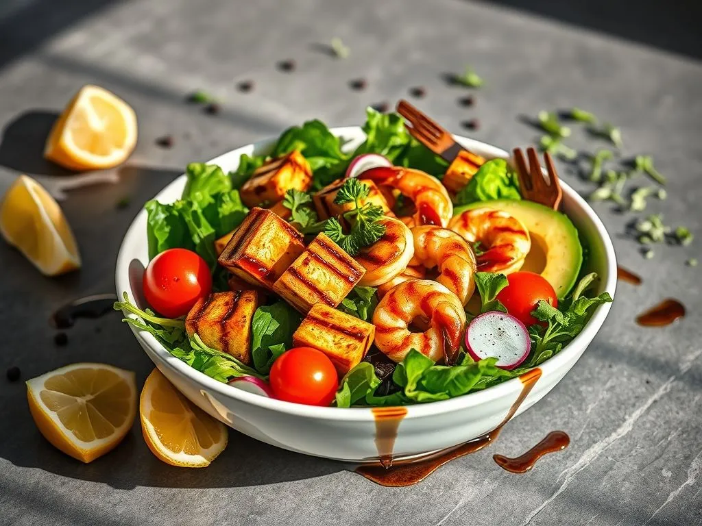 Tofu & Shrimp Salad With Balsamic Dressing