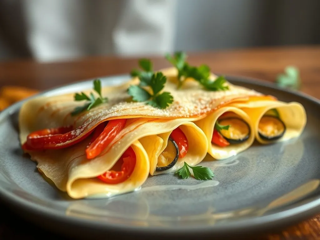 Whole Wheat Crepes With Roasted Vegetables And White Sauce