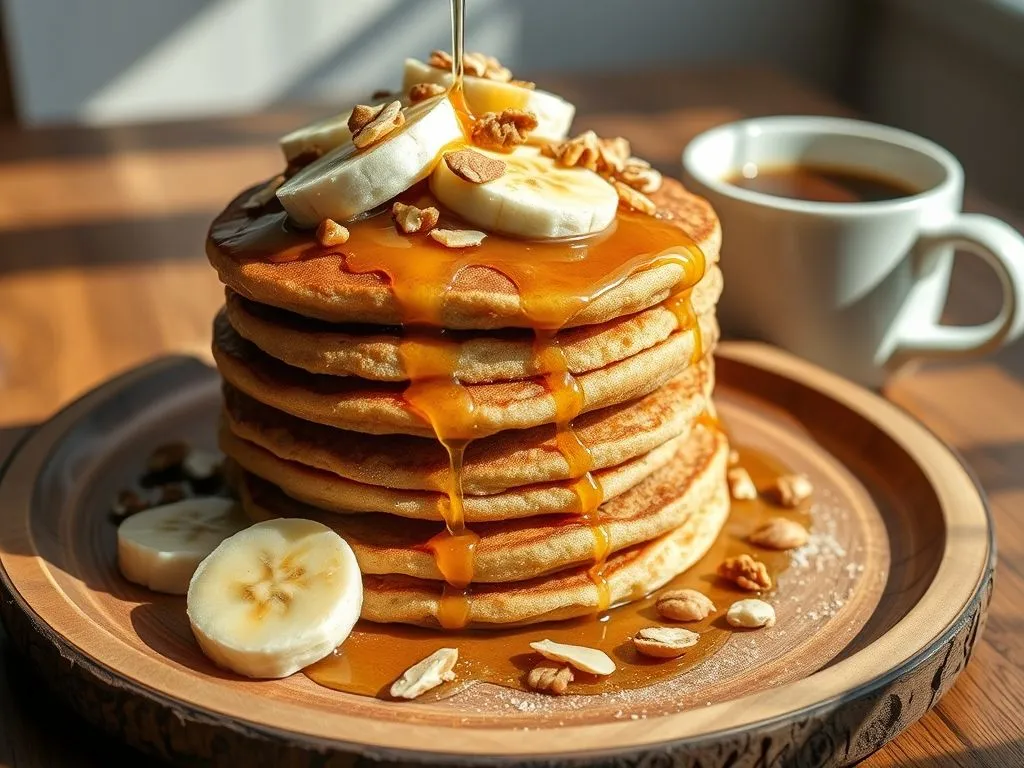 Whole Wheat Pancake With Banana, Honey And Nuts