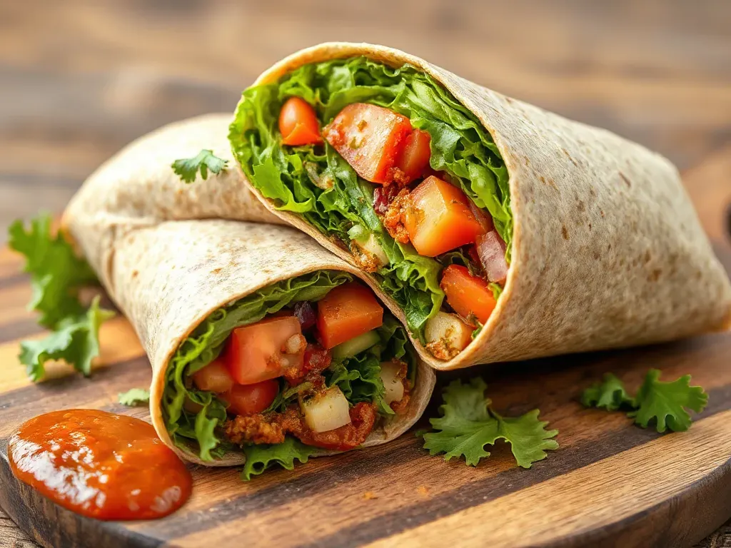 Whole Wheat Salad Garlic Tomato Chutney Wrap